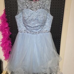 Blue Sequin Tiered Prom Dress